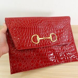 Horsebit Alligator Flap Clutch Red Envelope Purse Croco Faux‎ BOSOM BUDDY BAG